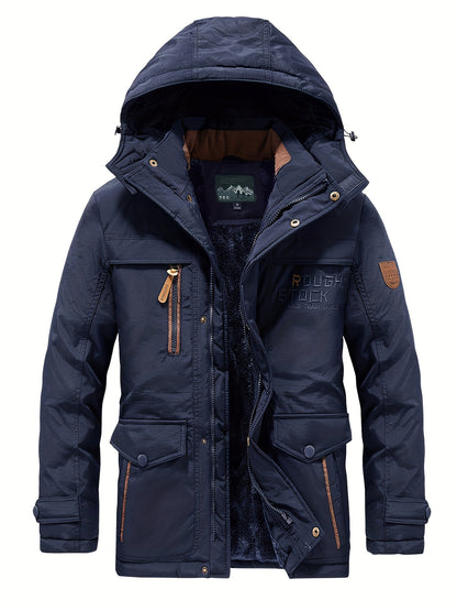 Winter Outdoor Thickened Fleece-Lined Jacket with Removable Hood Casual Windbreaker