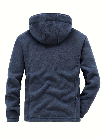 Men'S Casual Hooded Jacket, Polyester Long Sleeve Zip Up Hoodie with Pockets