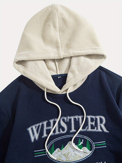 1pc Whistler British Columbia Embroidered Preppy Hoodie for Men - Thick Fleece