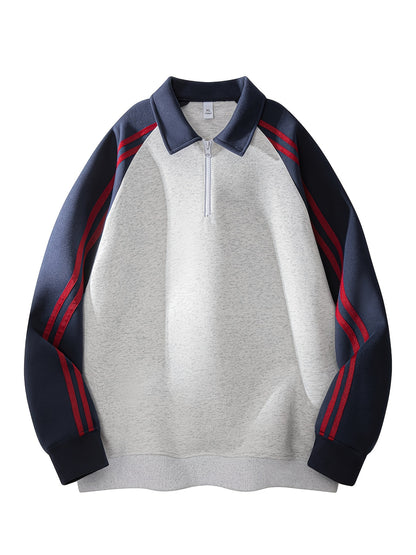Men's & Women's Color-Block Striped Polo Shirt \u002F Loose Fit Zip-Up Hoodie with Contrast Collar
