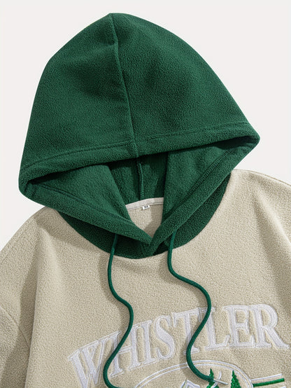 1pc Whistler British Columbia Embroidered Preppy Hoodie for Men - Thick Fleece