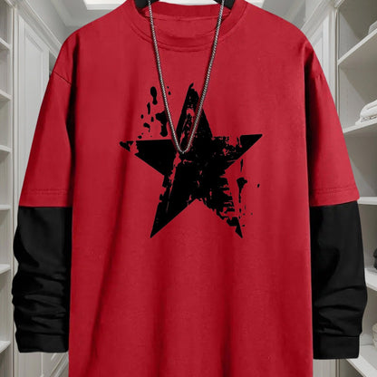 Geometric T-Shirt Polyester Men's Casual Long Sleeve T-Shirt | Geometric Print, Loose Fit, Round Neck, Machine Washable
