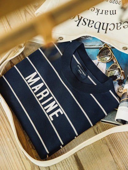 Men'S Vintage-Inspired Navy Blue & White Striped T-Shirt with \