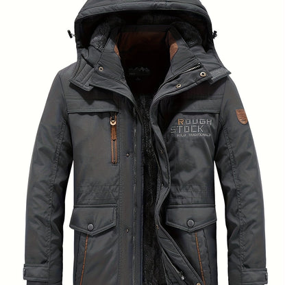 Winter Outdoor Thickened Fleece-Lined Jacket with Removable Hood Casual Windbreaker