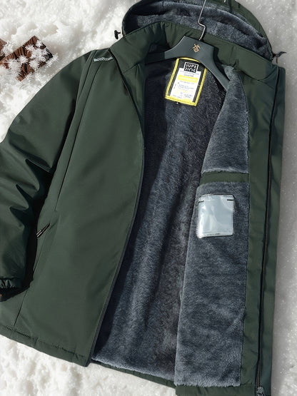 Warm Hooded Jacket Winter Warm Fleece-Lined Men's Hooded Jacket