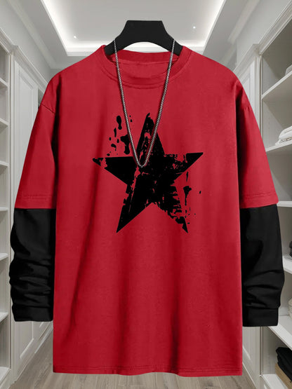 Geometric T-Shirt Polyester Men's Casual Long Sleeve T-Shirt | Geometric Print, Loose Fit, Round Neck, Machine Washable