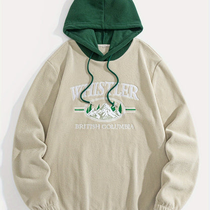 1pc Whistler British Columbia Embroidered Preppy Hoodie for Men - Thick Fleece