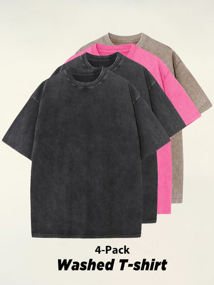 4pcs 100% Cotton Acid-Washed 230g T-Shirts - Retro Vintage Style