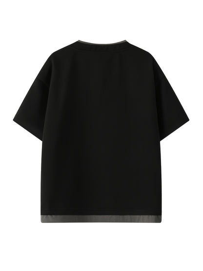 Casual T-Shirt OBM Men's Casual V-Neck Short Sleeve T-Shirt | Loose Fit Waffle Fabric, Solid Color with Contrast Trim