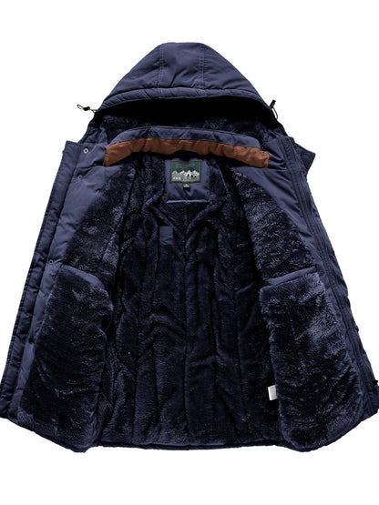 Winter Outdoor Thickened Fleece-Lined Jacket with Removable Hood Casual Windbreaker