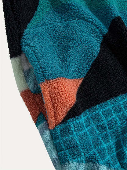 Men's Turquoise BlueHand Washable Winter Clothing with Stand Collar & Contrast Color Block Design