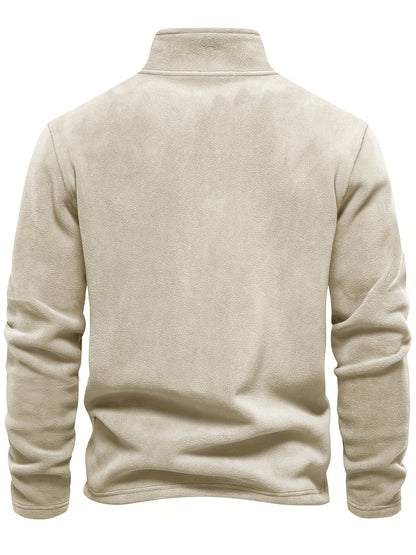 Men'S 3pcs Winter Fleece Half-Zip Pullover Set - Stand Collar Long Sleeve Casual Sweatshirts, Machine Washable