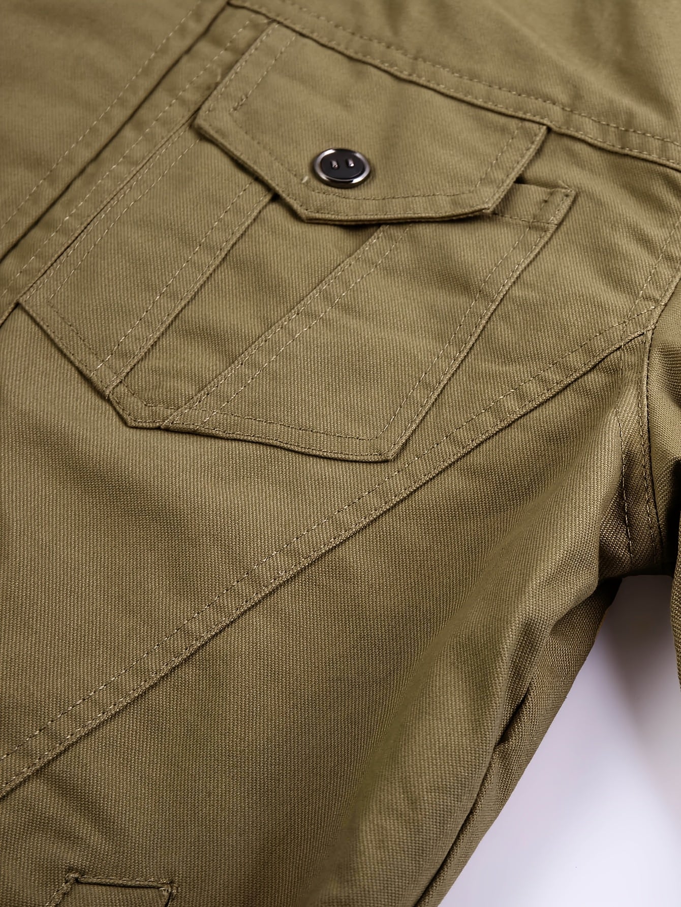 Men'S Windproof Cargo Jacket with Zipper Pockets - Olive Green, Casual Style