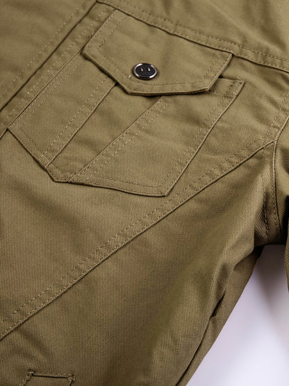 Men'S Windproof Cargo Jacket with Zipper Pockets - Olive Green, Casual Style