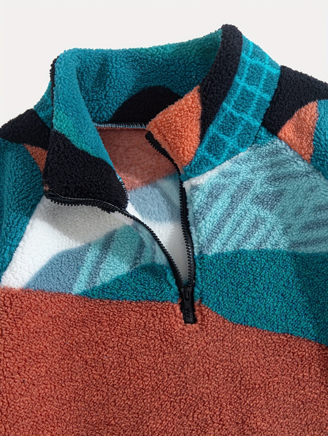 Men's Turquoise BlueHand Washable Winter Clothing with Stand Collar & Contrast Color Block Design