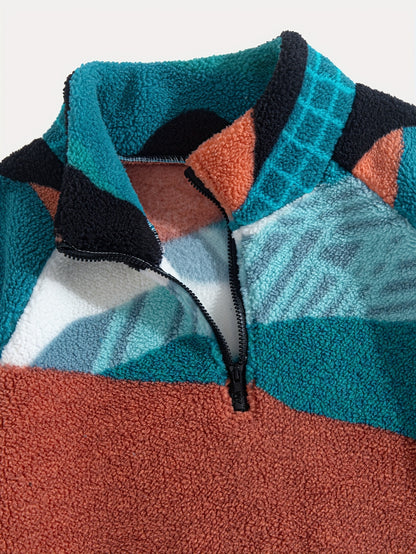 Men's Turquoise BlueHand Washable Winter Clothing with Stand Collar & Contrast Color Block Design