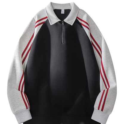 Men's & Women's Color-Block Striped Polo Shirt \u002F Loose Fit Zip-Up Hoodie with Contrast Collar