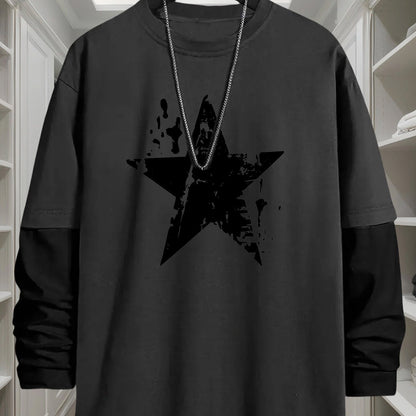 Geometric T-Shirt Polyester Men's Casual Long Sleeve T-Shirt | Geometric Print, Loose Fit, Round Neck, Machine Washable