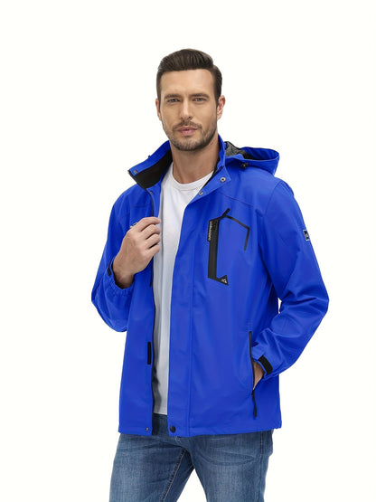 Men's Lightweight Windproof Jacket with Detachable Hood & Full-Zip Closure - Adjustable Cuffs