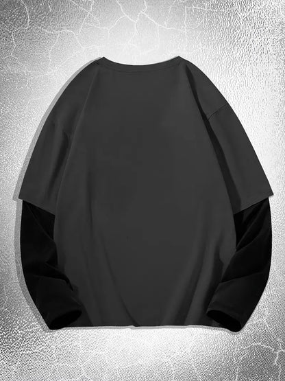 Geometric T-Shirt Polyester Men's Casual Long Sleeve T-Shirt | Geometric Print, Loose Fit, Round Neck, Machine Washable