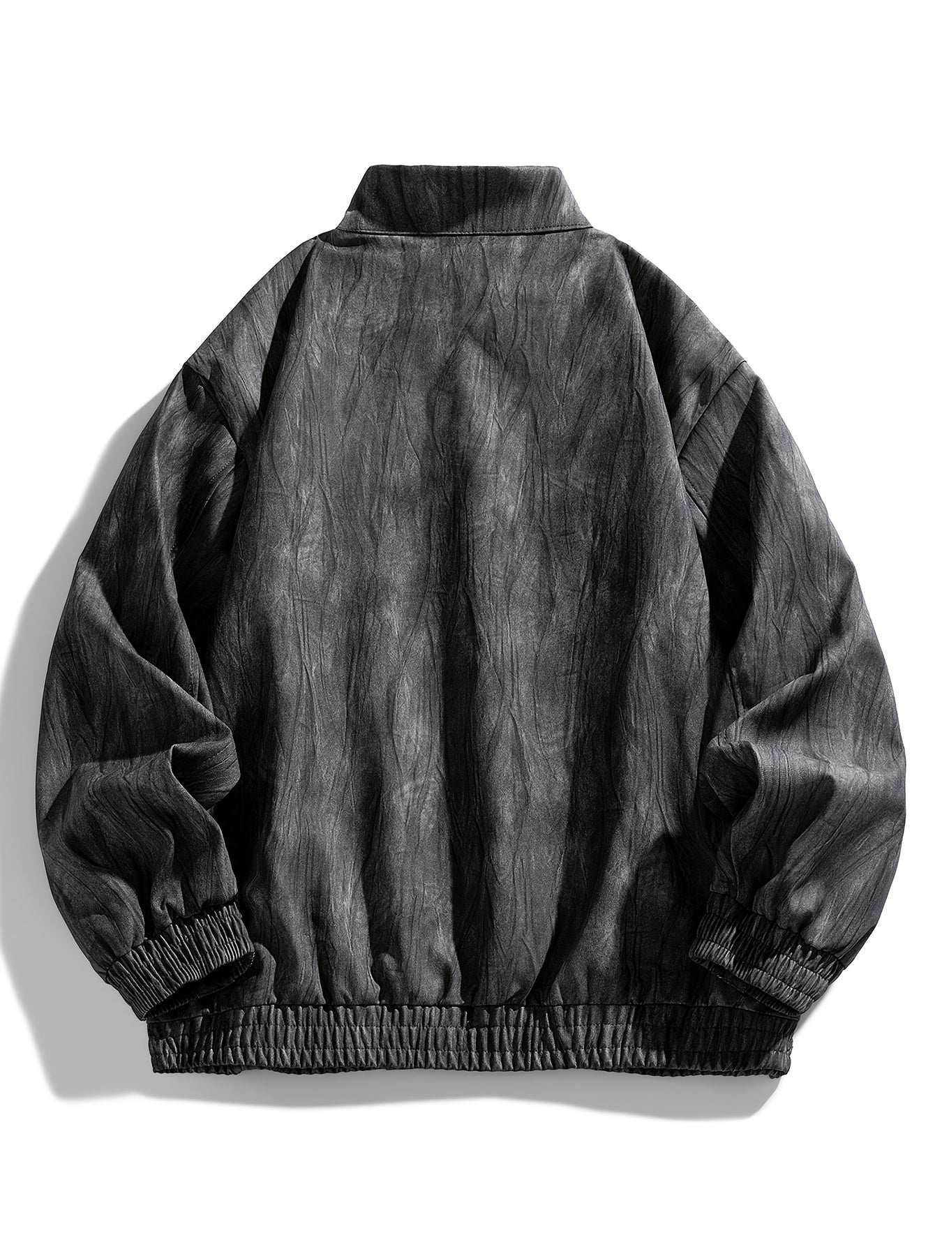 Men'S Vintage-Inspired Faux Leather Jacket - Loose Fit, Long Sleeve, Zip-Up with Chest Pockets