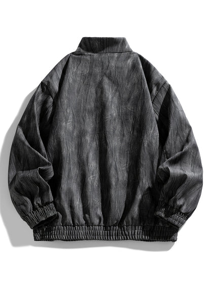 Men'S Vintage-Inspired Faux Leather Jacket - Loose Fit, Long Sleeve, Zip-Up with Chest Pockets