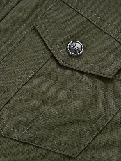 Men'S Windproof Cargo Jacket with Zipper Pockets - Olive Green, Casual Style