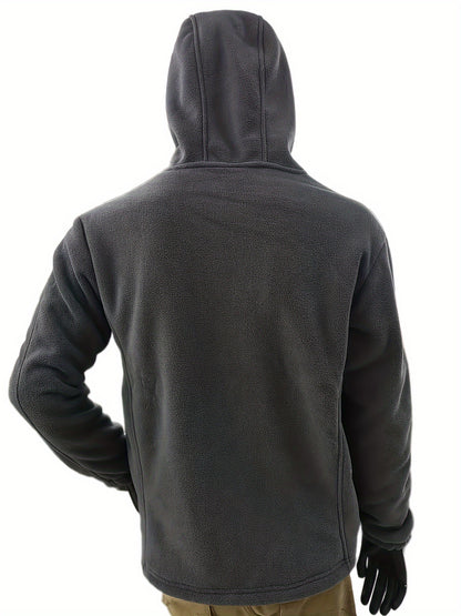 Men'S Casual Hooded Jacket, Polyester Long Sleeve Zip Up Hoodie with Pockets