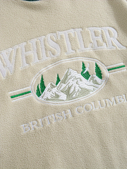 1pc Whistler British Columbia Embroidered Preppy Hoodie for Men - Thick Fleece