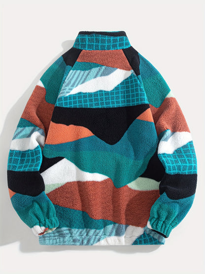 Men's Turquoise BlueHand Washable Winter Clothing with Stand Collar & Contrast Color Block Design