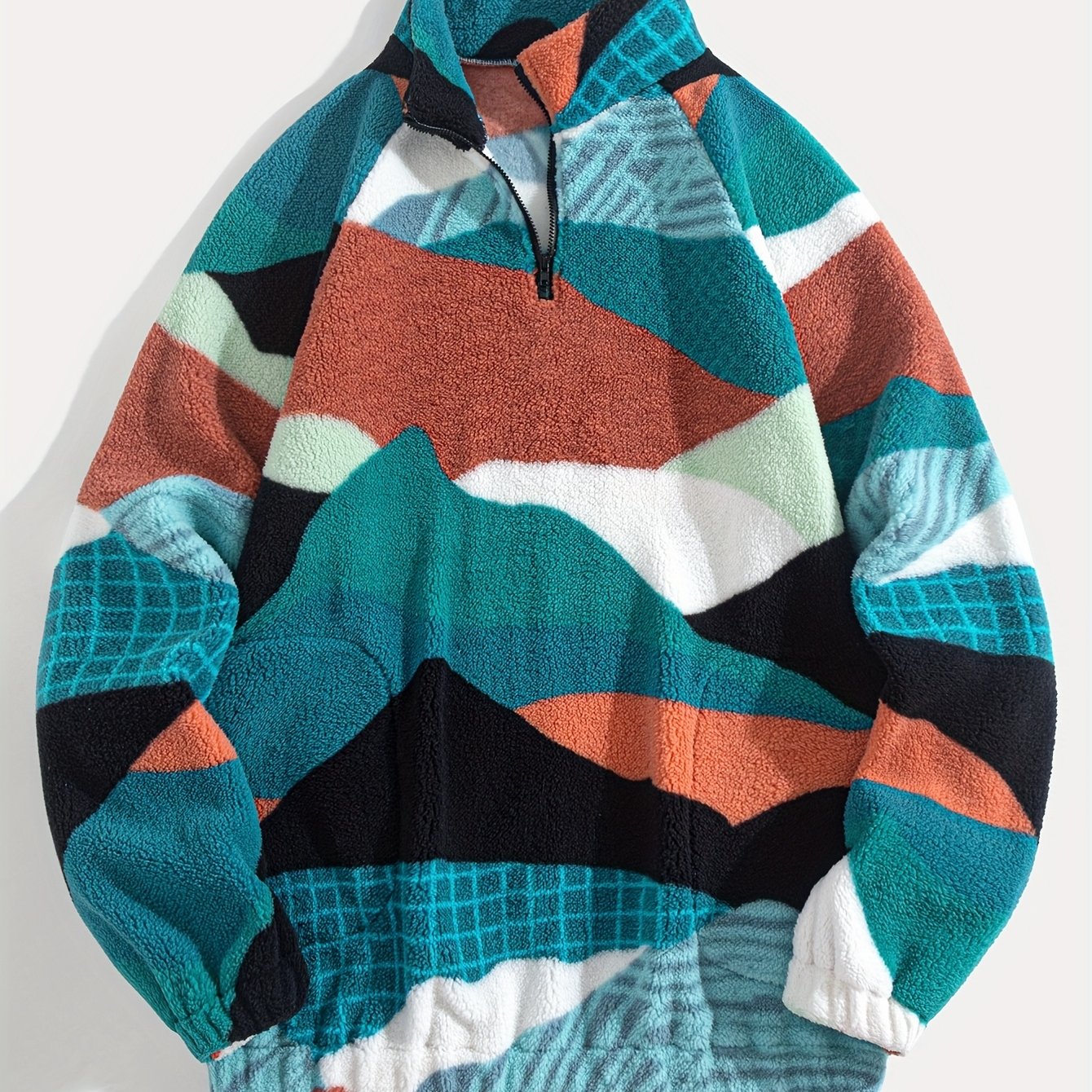 Men's Turquoise BlueHand Washable Winter Clothing with Stand Collar & Contrast Color Block Design