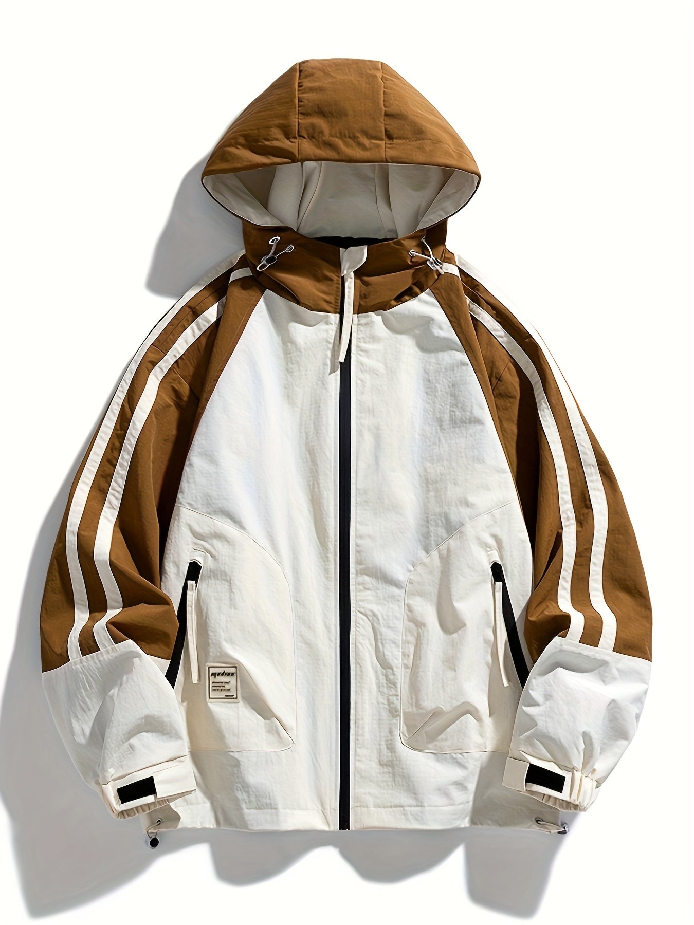 Polyester Hooded Jacket Polyester Men's Casual Hooded Jacket | Color-Block Design, Loose Fit