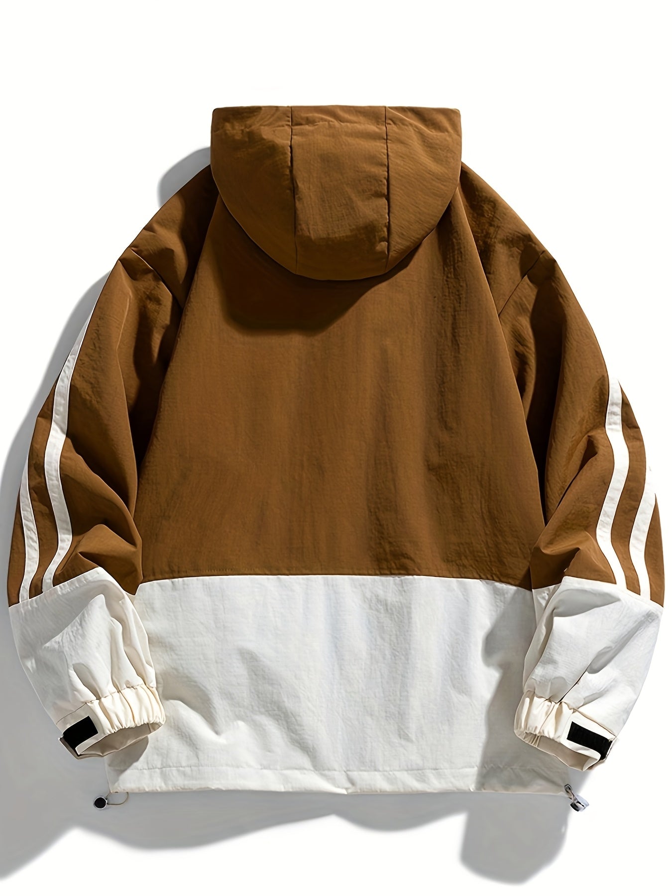 Polyester Hooded Jacket Polyester Men's Casual Hooded Jacket | Color-Block Design, Loose Fit