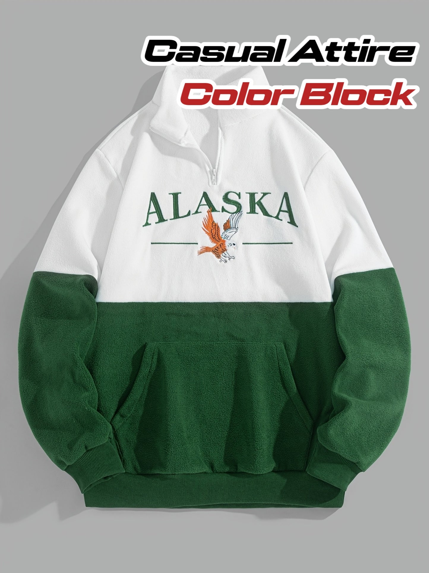 1pc Men's Alaska Lettering & Eagle Graphic Zip-Up Hoodie - Full-Zip Closure