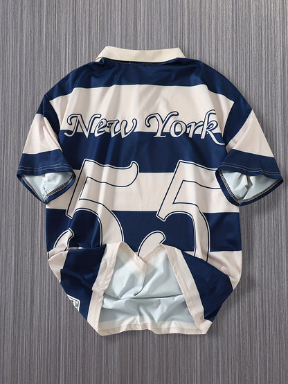 The 2025 New Blue And White Striped Short-Sleeve Polo Shirt Features a Stylish Collar Design
