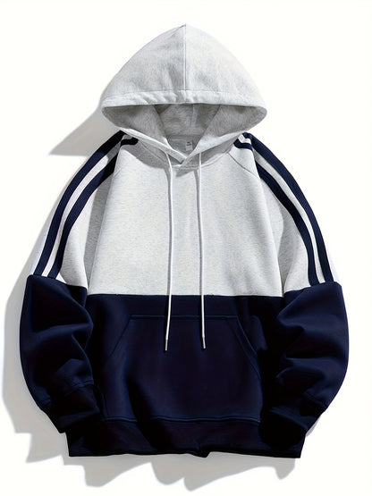 Men'S Casual Color Block Hoodie with Pockets - & Brown Two-Tone Design