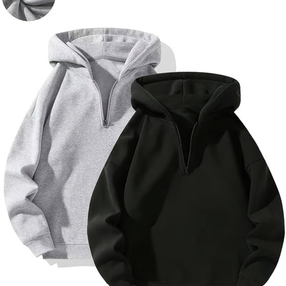 Sporty Sweatshirts 2pcs Sporty Comfortable Fleece-Lined Half-Zip Hooded Sweatshirts
