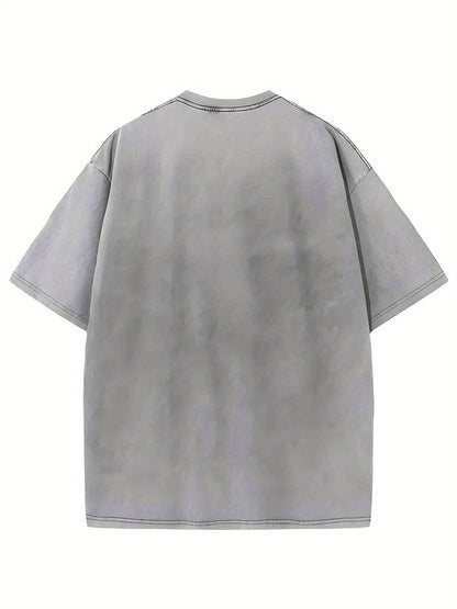 1pc, Vintage-Inspired Surprised Kitten Print T-Shirt, High-Quality Waxed Cotton, Relaxed Fit, Short Sleeve, Round Neck