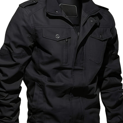 Men'S Windproof Cargo Jacket with Zipper Pockets - Olive Green, Casual Style