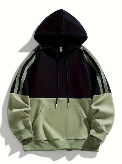 Men'S Casual Color Block Hoodie with Pockets - & Brown Two-Tone Design