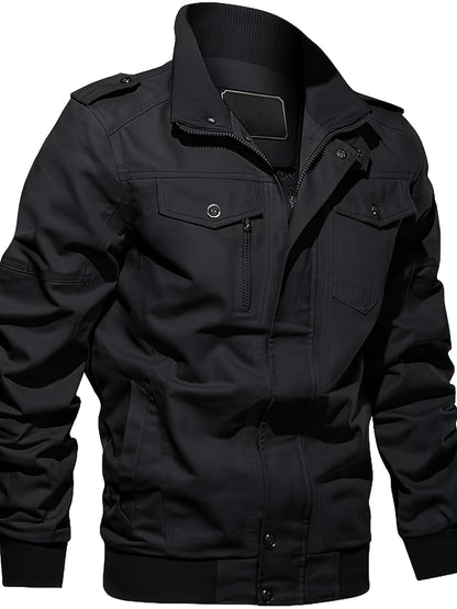 Men'S Windproof Cargo Jacket with Zipper Pockets - Olive Green, Casual Style