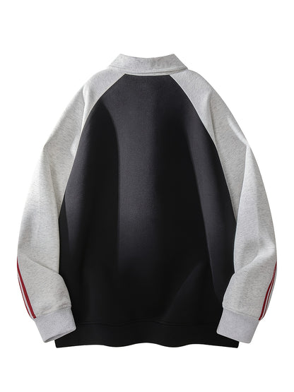Men's & Women's Color-Block Striped Polo Shirt \u002F Loose Fit Zip-Up Hoodie with Contrast Collar