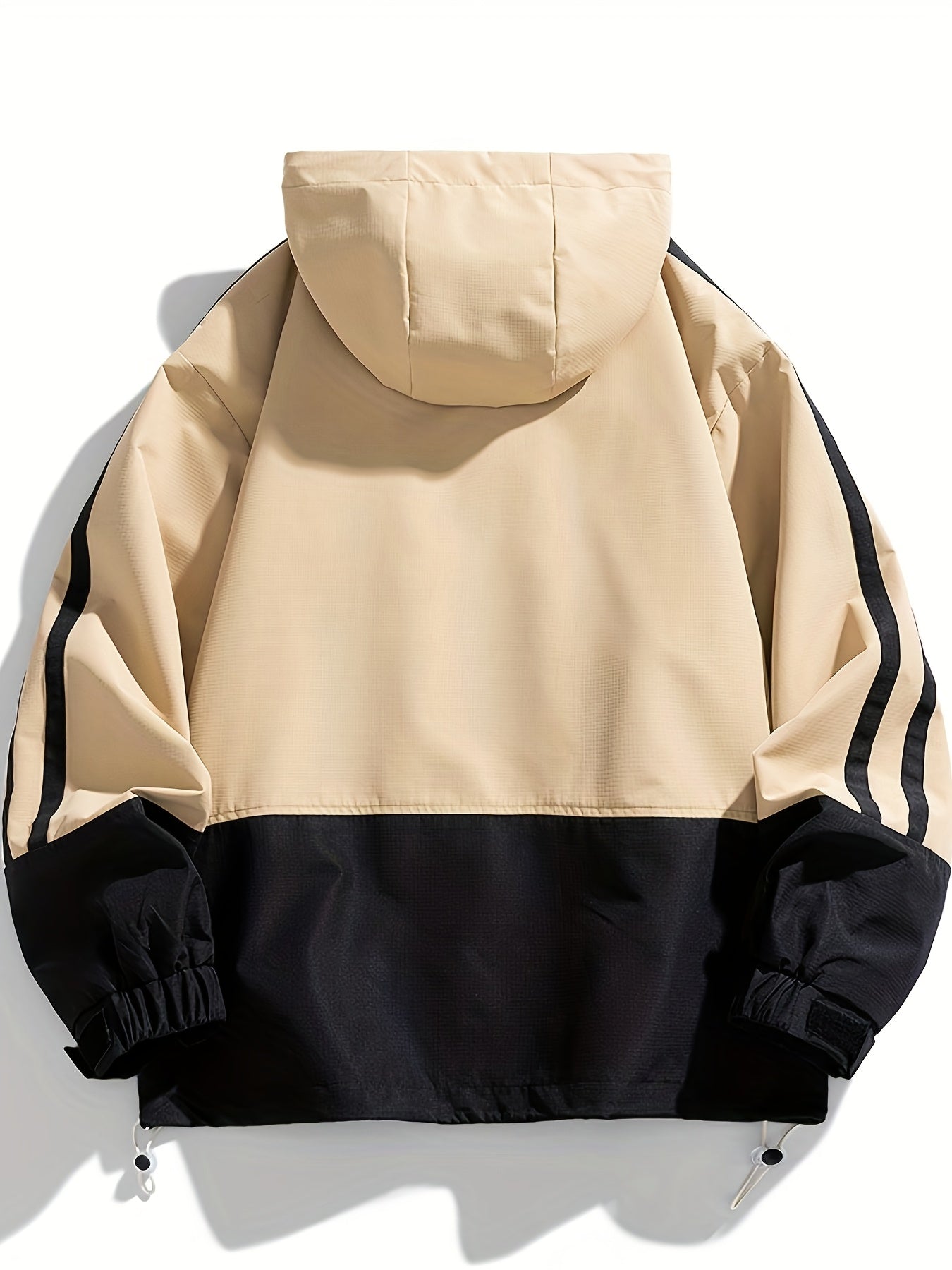 Polyester Hooded Jacket Polyester Men's Casual Hooded Jacket | Color-Block Design, Loose Fit