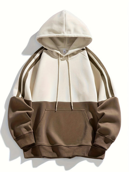 Men'S Casual Color Block Hoodie with Pockets - & Brown Two-Tone Design
