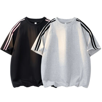 2pcs Men'S & Women'S Short Sleeve T-Shirts with Side Stripes - Comfortable Lightweight Polyester