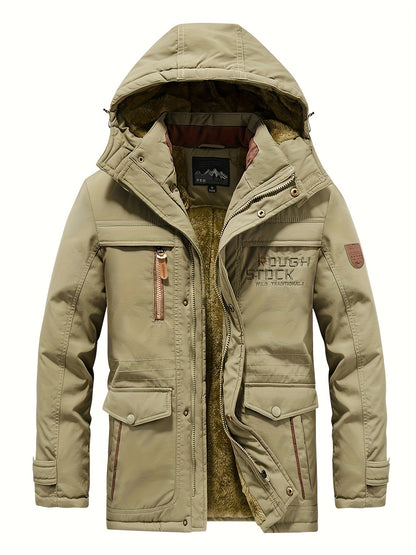 Winter Outdoor Thickened Fleece-Lined Jacket with Removable Hood Casual Windbreaker