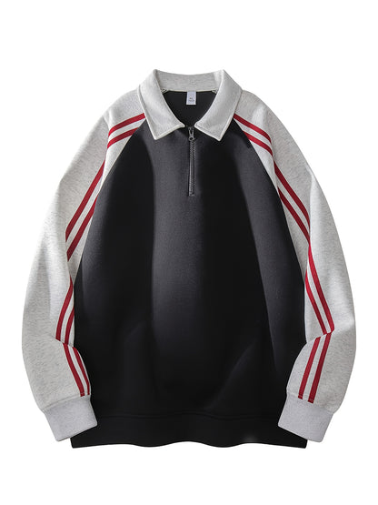 Men's & Women's Color-Block Striped Polo Shirt \u002F Loose Fit Zip-Up Hoodie with Contrast Collar