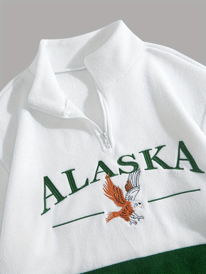 1pc Men's Alaska Lettering & Eagle Graphic Zip-Up Hoodie - Full-Zip Closure
