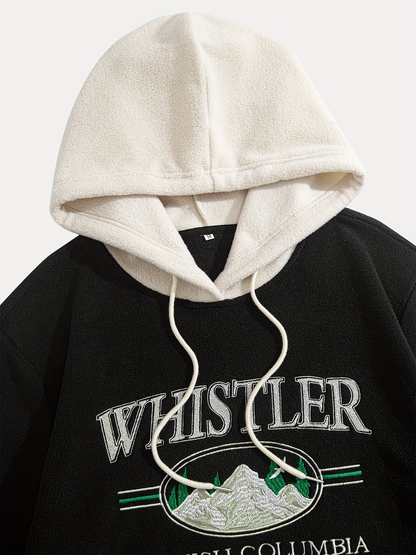 1pc Whistler British Columbia Embroidered Preppy Hoodie for Men - Thick Fleece