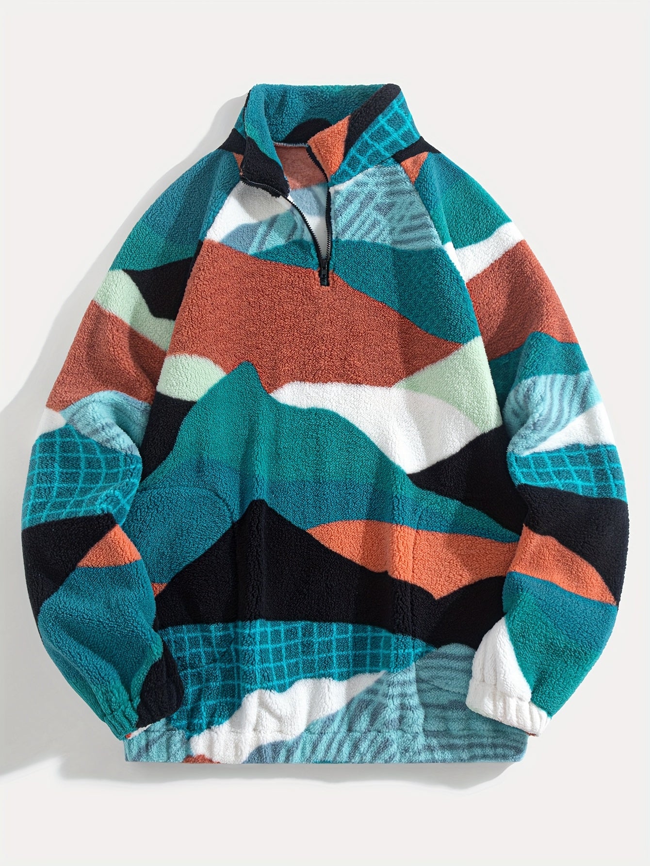 Men's Turquoise BlueHand Washable Winter Clothing with Stand Collar & Contrast Color Block Design